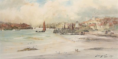Lot 1027 - Thomas Swift Hutton (1865-1935) ''Entrance to the Tyne'' Signed and dated 1898, watercolour,...