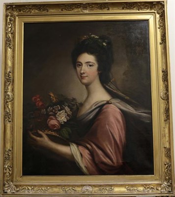 Lot 1030 - British School (19th century) Portrait of Mrs Campbell of Shaw holding a basket of flowers Oil...
