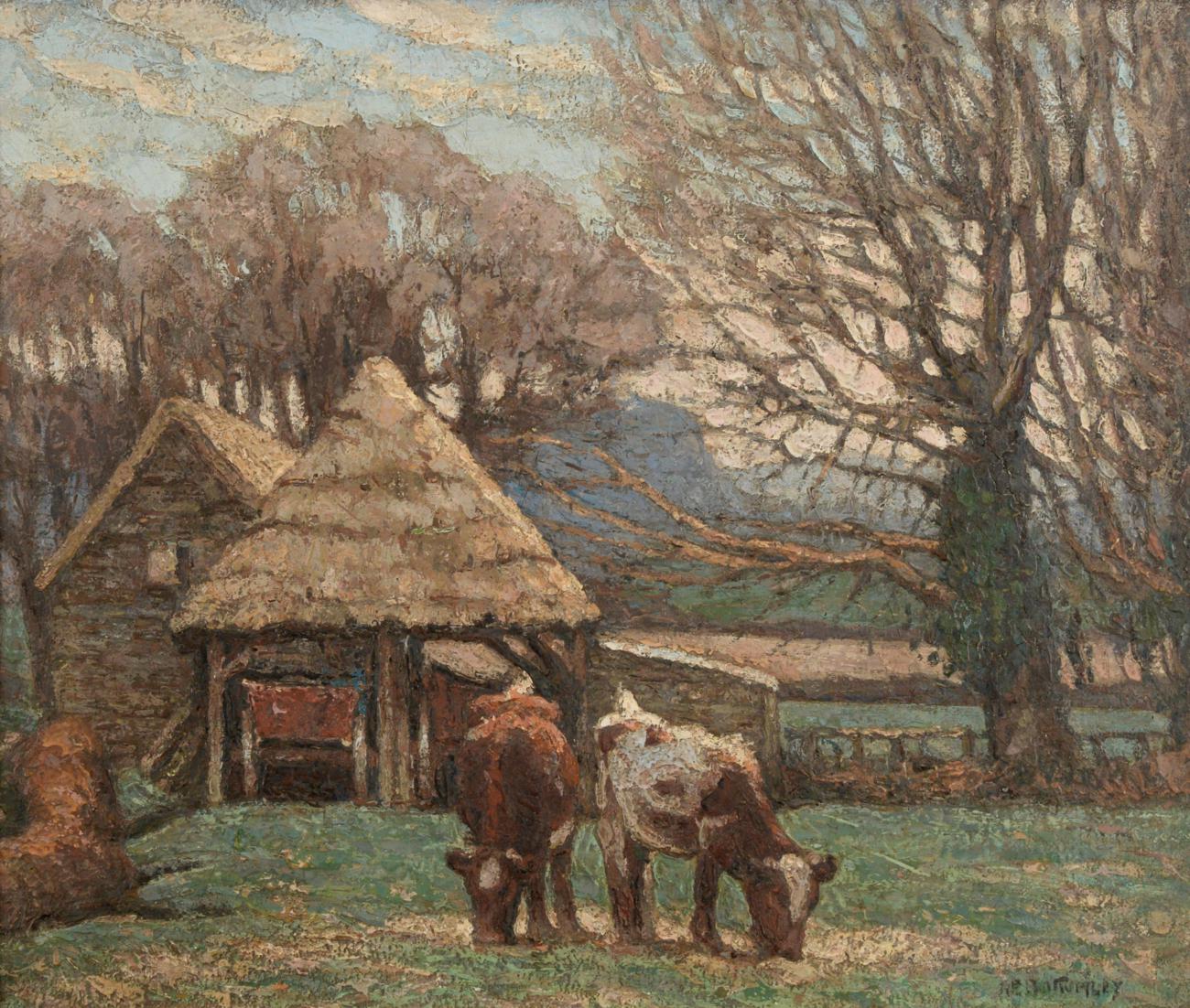 Lot 1033 - Albert Ernest Bottomley (1873-1950) Farmyard Scene Signed, oil on canvas, 62cm by 75cm
