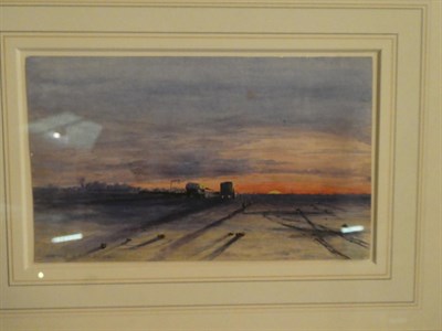 Lot 1034 - Capt R Riddley (19th century) Wagons at Sunset, Arizona Signed, inscribed and dated 1860,...