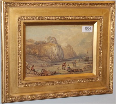 Lot 1036 - David Cox RWS (1783-1859) Fisher folk on the beach Signed, watercolour, 16.5cm by 24cm...