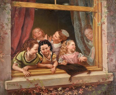 Lot 1042 - Philipp Hoyoll (1816-c.1876) German  Children before a window Signed, oil on canvas, 62cm by 75cm