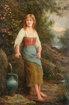 Lot 1046 - Trevor Haddon RBA (1864-1941) Full length portrait of a maiden collecting water Signed, oil on...