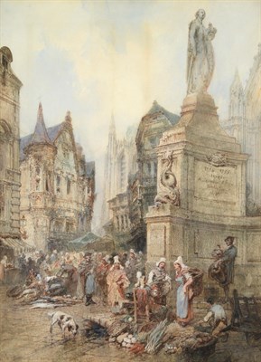 Lot 1070 - Paul Marny (1829-1914)  ''The Joan of Arc Monument, Rouen'' Signed, watercolour, 82cm by 60cm...