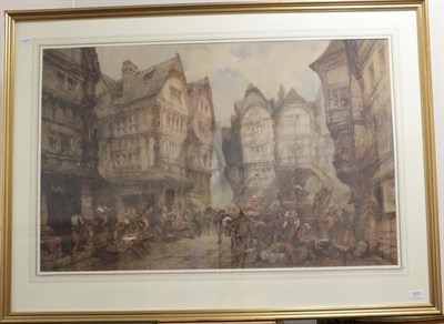 Lot 1072 - Paul Marny (1829-1914) View of a town possibly Rouen Signed, watercolour, 64cm by 102cm...