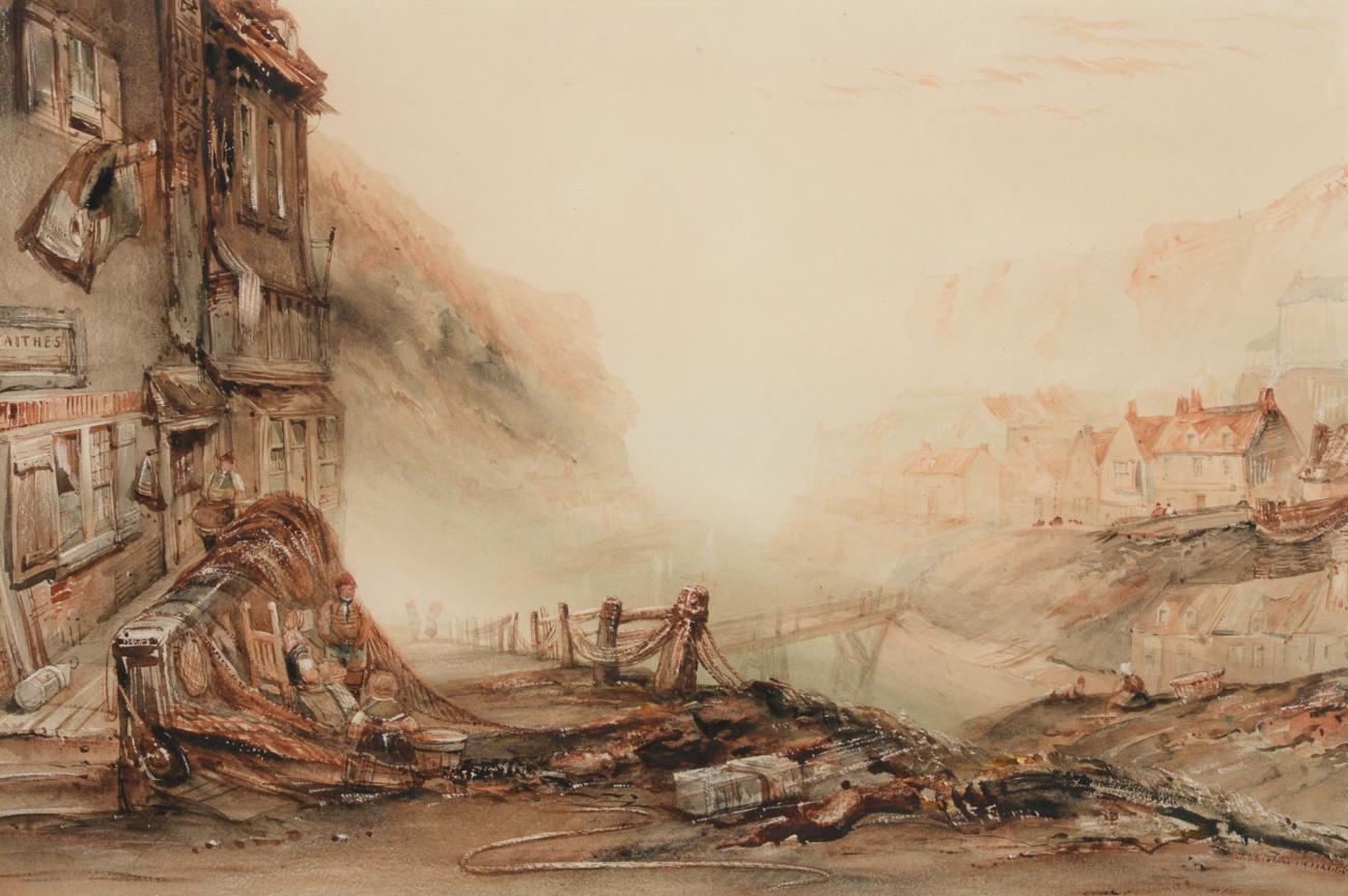 Lot 1074 - Henry Barlow Carter (1803-1868) ''Staithes'' Signed and inscribed by repute, watercolour with...