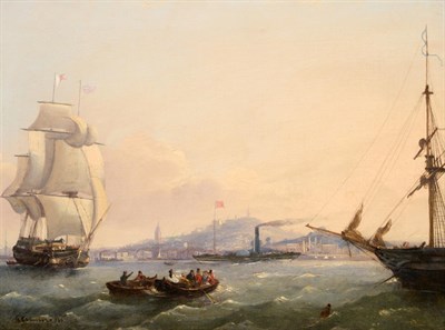 Lot 1076 - Circle of George Chambers (1803-1840) British Ships in a port (thought to be Marseille) Bears...