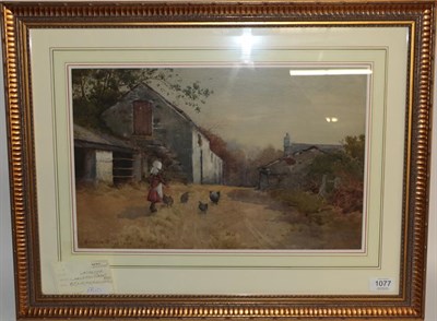 Lot 1077 - Thomas Carleton Grant RBA (1858-1930) Country girl feeding chickens Signed and dated 1885,...
