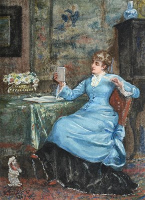 Lot 1081 - Albert Ludovici Jr. (1852-1932) An elegant lady reading a letter Signed and dated 1879, watercolour
