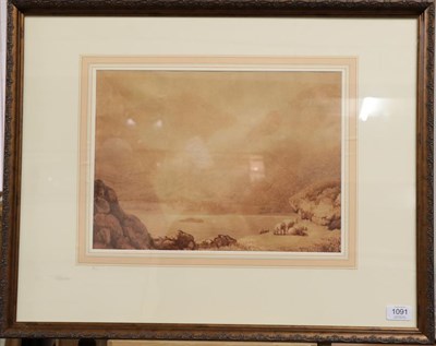 Lot 1091 - Attributed to Francis Nicholson (1753-1844) ''Ullswater'' Pencil and watercolour in terracotta...