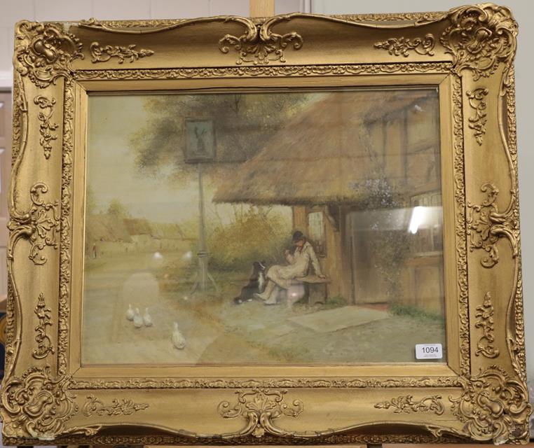 Lot 1094 - Circle of C E Wilson (late 19th century) Shepherd boy at rest outside a thatched inn Oil on canvas