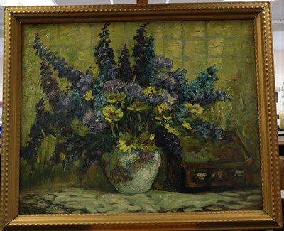 Lot 1123 - * Rossbach (20th century) German Still life of summer flowers Signed, oil on canvas, 60cm by...