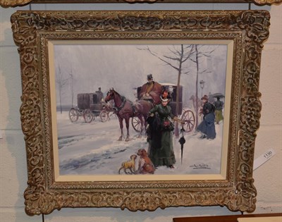 Lot 1130 - Juan Soler (b.1951) Spanish A winter outing Signed, oil on canvas, 36.5cm by 44.5cm  Artist's...
