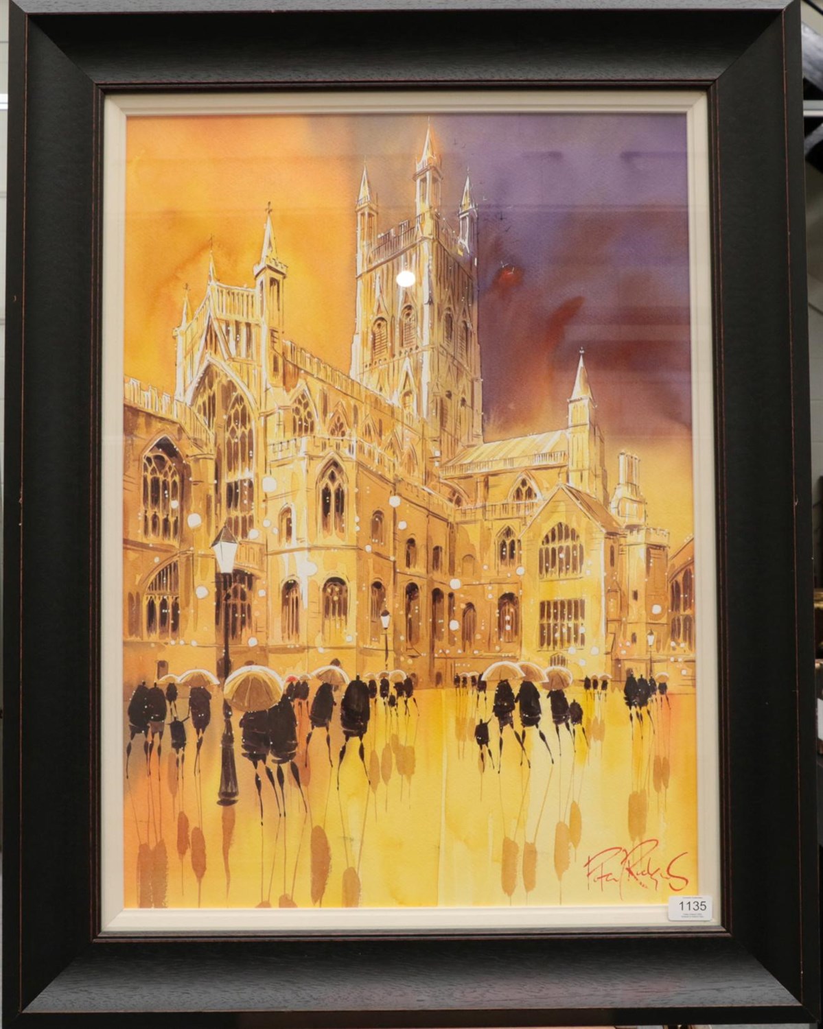 Lot 1135 - Peter J Rodgers (Contemporary) ''Sun on the Tower, Gloucester'' Signed, watercolour, 70cm by 49.5cm