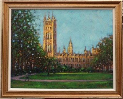 Lot 1136 - John Mackie (b.1955) ''Evening Gold, London'' Signed and dated (20)14, further signed and inscribed