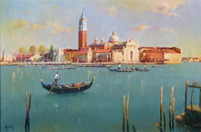 Lot 1137 - Helios (b.1958) Spanish  ''Gondolas in Venice''  Signed, oil on canvas, 49cm by 75cm   See...