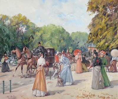 Lot 1140 - Juan Soler (b.1951) Spanish A bustling Paris street Signed, oil on canvas, 58.5cm by 71cm  Artist's