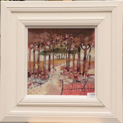 Lot 1159 - Emma Davis RSW (Contemporary) ''Autumn Walk'' Signed, inscribed verso, 29cm by 29cm   Artist's...