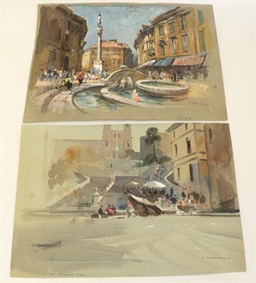 Lot 1185 - John Barrie Haste (1931-2011) ''Rome, Spanish Steps'' Signed and inscribed, watercolour...