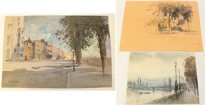 Lot 1188 - John Barrie Haste (1931-2011) ''Cheyne Walk'' Signed and inscribed, watercolour heightened with...