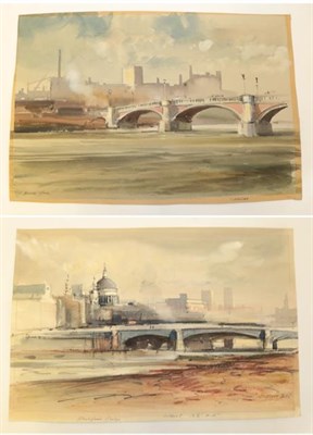 Lot 1190 - John Barrie Haste (1931-2011) ''Blackfriars Bridge'' Signed and inscribed, mixed media,...