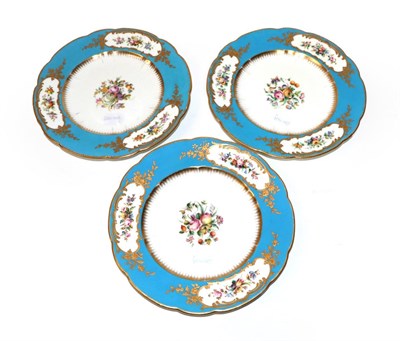Lot 6 - A Set of Three English Porcelain Plates, circa 1870, in Sèvres style, painted with sprays of...