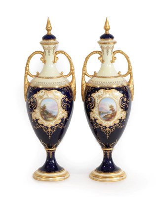 Lot 7 - A Pair of Coalport Porcelain Vases, early 20th century, of baluster form with faux covers and...