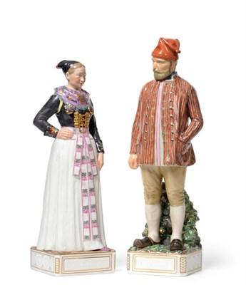 Lot 8 - A Pair of Royal Copenhagen Porcelain Figures Representing Regional Costume, circa 1905, modelled by