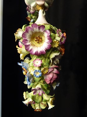 Lot 9 - A Meissen Porcelain Six-Light Chandelier, circa 1866, with leaf sheathed baluster column and scroll