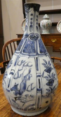 Lot 35 - A Chinese Kraak Porcelain Bottle, early 17th century, of pear shape, painted in underglaze blue...