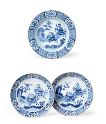 Lot 39 - A Pair of Chinese Porcelain Saucer Dishes, Kangxi/Yongzheng, painted in underglaze blue with...