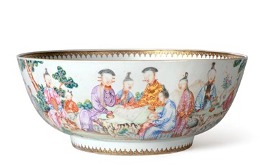 Lot 57 - A Chinese Porcelain Punch Bowl, Qianlong, painted in famille rose enamels with figures at...