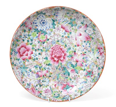 Lot 59 - A Chinese Porcelain Saucer Dish, Qianlong reign mark but not of the period, painted in famille rose