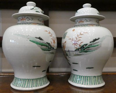 Lot 62 - A Pair of Chinese Porcelain Jars and Covers, Kangxi reign mark but late 19th century, of...