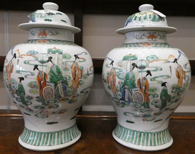 Lot 62 - A Pair of Chinese Porcelain Jars and Covers, Kangxi reign mark but late 19th century, of...