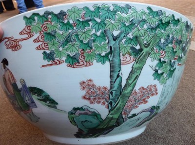 Lot 65 - A Chinese Porcelain Punch Bowl, 19th century, painted in famille verte enamels with figures in...