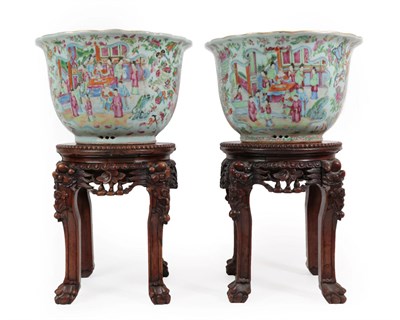 Lot 66 - A Pair of Cantonese Porcelain Jardinieres, 19th century, typically painted in famille rose...