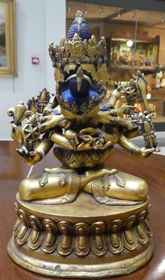 Lot 69 - A Tibetan Gilt-Bronze Figure of Guhyasamaja Akshobhyavajra and Consort, 18th century, the...