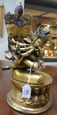 Lot 69 - A Tibetan Gilt-Bronze Figure of Guhyasamaja Akshobhyavajra and Consort, 18th century, the...