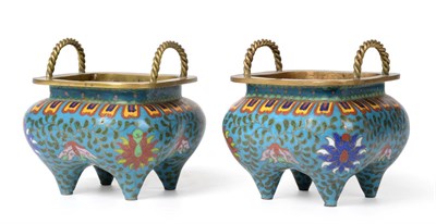Lot 75 - A Pair of Chinese Cloisonné Enamel Incense Burners, possibly Qianlong, of square section...