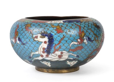 Lot 76 - A Chinese Cloisonné Enamel Bowl, mid 19th century, of globular form, decorated with four galloping
