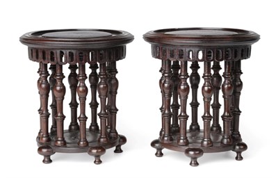Lot 78 - A Pair of Chinese Hardwood Pedestals, Qing Dynasty, probably 18th century, with circular top...