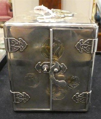 Lot 82 - A Japanese Silver Gilt and Lacquer Kodansu, Meiji period, of rectangular form with lobed swing...