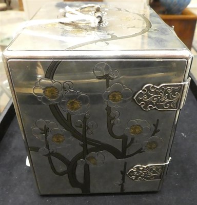 Lot 85 - A Japanese Silver, Gilt and Lacquered Kodansu, Meiji period, of rectangular form, with lobed...