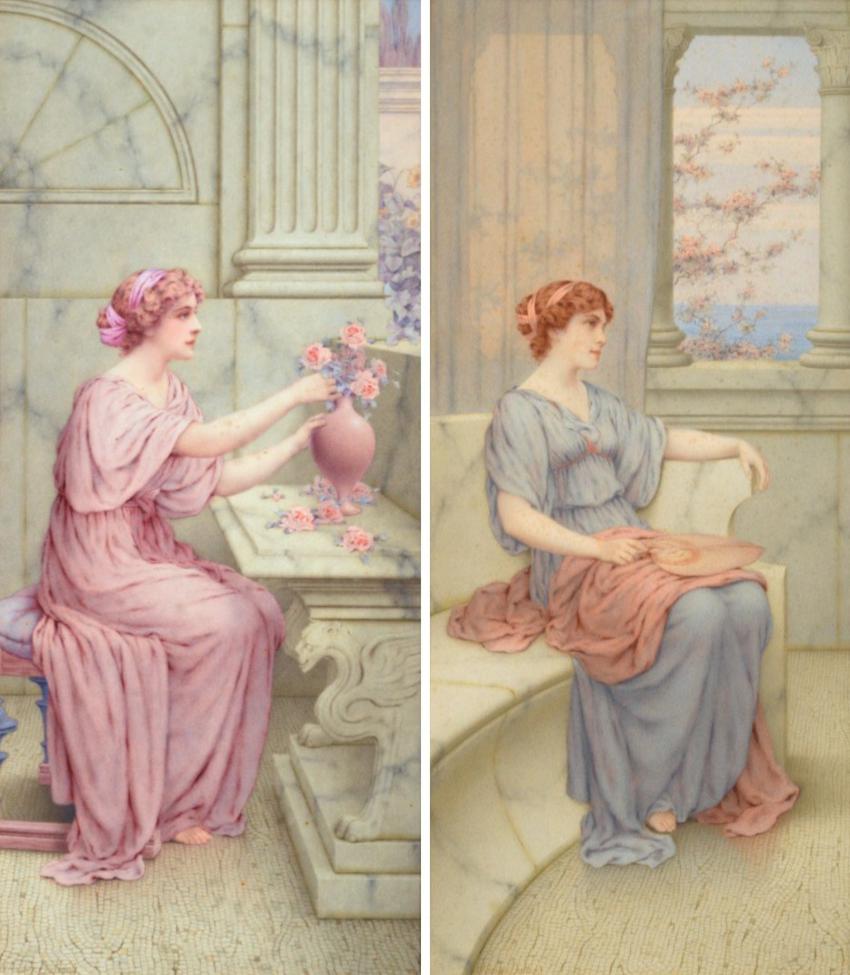 Lot 90 - William Anstey Dolland (1858-1929) ''Spring'' ''Summer'' Signed, watercolour, 45.5cm by 20cm...