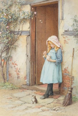 Lot 92 - Charles Edward Wilson (1854-1941) Blowing bubbles  Signed, watercolour, 24cm by 16.5cm   See...