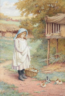 Lot 93 - Charles Edward Wilson (1854-1941) Feeding the Rabbits Signed, watercolour, 24.5cm by 16.5cm...