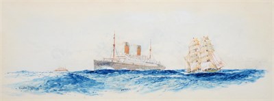 Lot 101 - Charles Dixon (1872-1934) White Star liners ''Majestic'' and ''Homeric'' on the Trans-Atlantic...