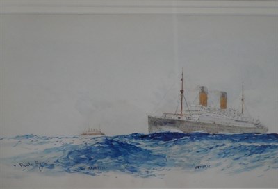 Lot 101 - Charles Dixon (1872-1934) White Star liners ''Majestic'' and ''Homeric'' on the Trans-Atlantic...