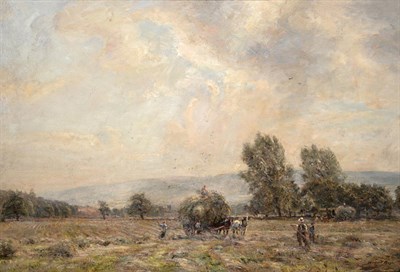 Lot 124 - Herbert Royle (1870-1958) ''Hay Time Near Ilkley'' Signed, inscribed verso, oil on canvas, 61cm...